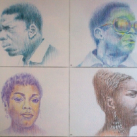 J.Coltrane/M.Davis/S.Vaughan/N.Simone - Lápices de color 28x21 cm.